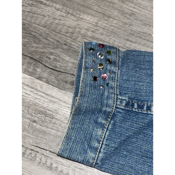 Blue jean jacket Bedazzled Sunburst by Morning Sun denim women's studded Sz L - Picture 15 of 16